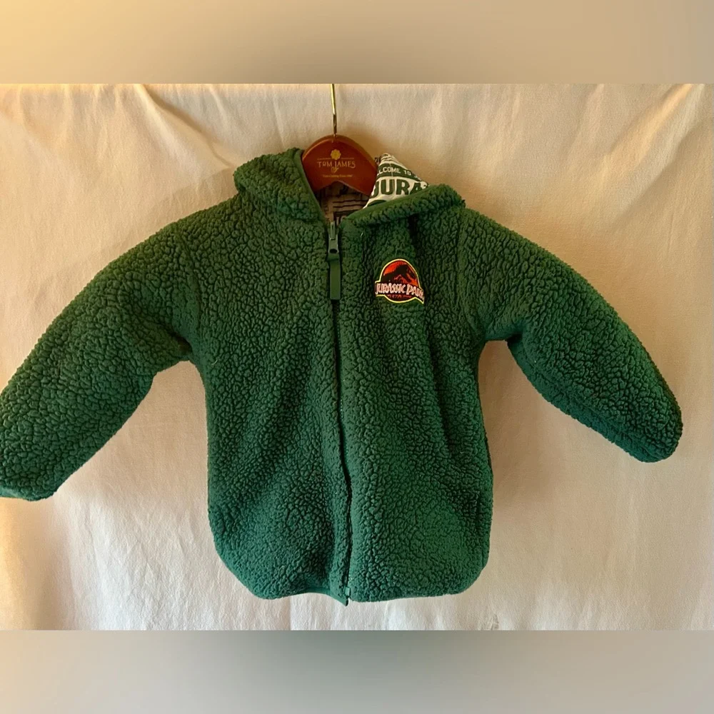 Jurassic Park Puffer Coat Reversible Fleece Green Dinosaur 3T Dino Jacket